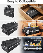 Trunk Organizer - Car Organizer with Built-In Leakproof Car Cooler, Collapsible Trunk Organizer with Cooler for SUV, Sedan, with Base Panel (3 Compartments, Black), 35.4"×14.2"×10.6"