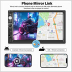Double Din A-pple CarPlay Car Stereo with Carplay Android Auto,Bluetooth,7" HD Touchscreen 2 Din Car Radio Car Multimedia MP5 Player AUX/USB/TF Card Input Mirror Link,FM,SWC+12 LEDs-Backup Cam Mic USB