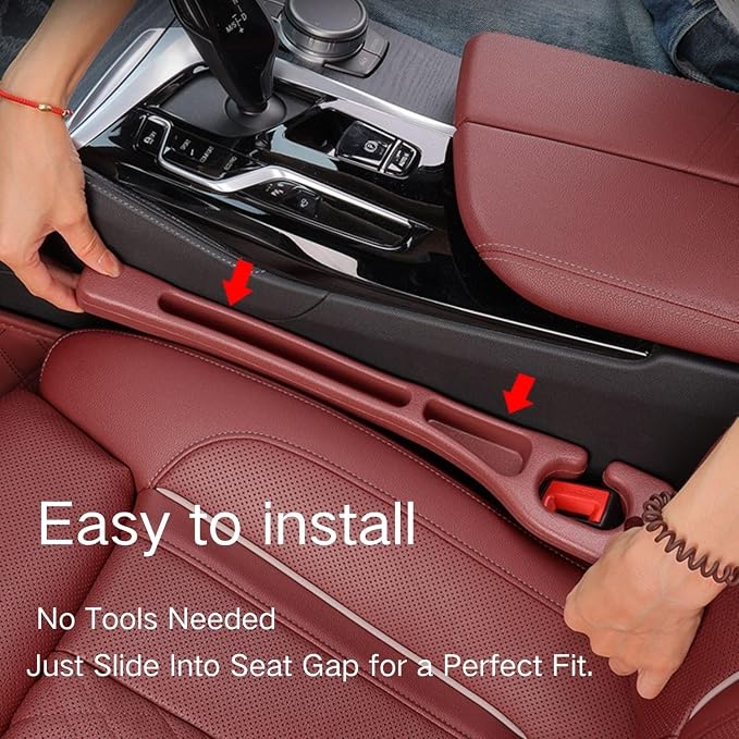 Car Seat Gap Filler 2 Pack, Anti-Drop Seat Gap Plug Blocker with Storage, Universal Car Seat Gap Organizer Stops Items from Falling, Fits Cars, SUVs, Trucks, Car Interior Accessories (red)