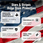 American Flag Valve Stem Caps – Onyx Black, Anti-Rust Anodized Aluminum, Universal Fit for Car, Truck, SUV, Bike – Set of 4 (Onyx Black)
