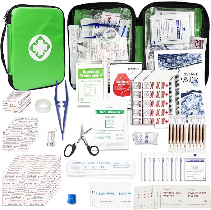Home-Businesses First-Aid Emergency-Kit for Camping-Car - 300 Pcs Urgent Essential First Aid Kits Refill Supplies with Tourniquet Bandages for Workpalce Green