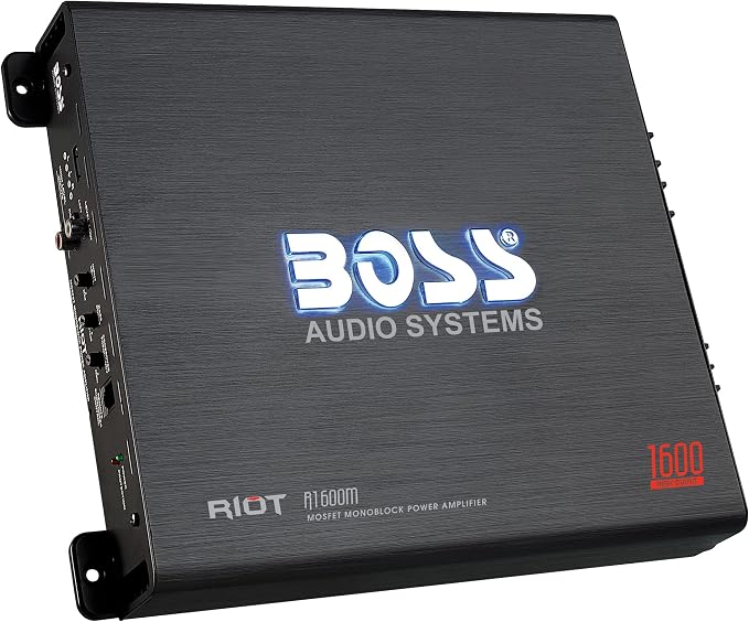 R1600M Monoblock Car Amplifier – 1600 W High Output, Low/High Level Inputs, Low Pass Crossover, Hook Up to Subwoofer for Bass