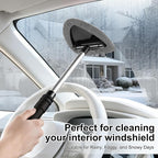 Windshield Cleaner Tool, Car Interior and Exterior Window Cleaning Kit with Extendable Handle & 4 Reusable Microfiber Pads, Auto Glass Wiper Brush Kit for Car & Home Windows (Grey)