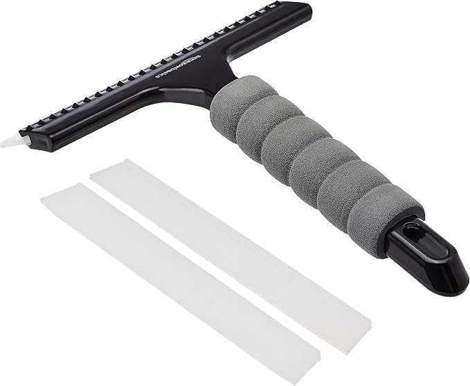 All-Purpose Window Squeegee with Handle for Car Windshield, Shower, Glass, Mirror Cleaning, Silicone Rubber Blade, Streak-Free Results, Lightweight, Black, 8-inch