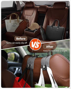 Headrest Hooks for Car, 4 Pack Car Seat Back Organizer Storage Hook, Double Hook Car Seat Hooks for Hanger Purses and Bags, Leather Purse Holder for Car, Black