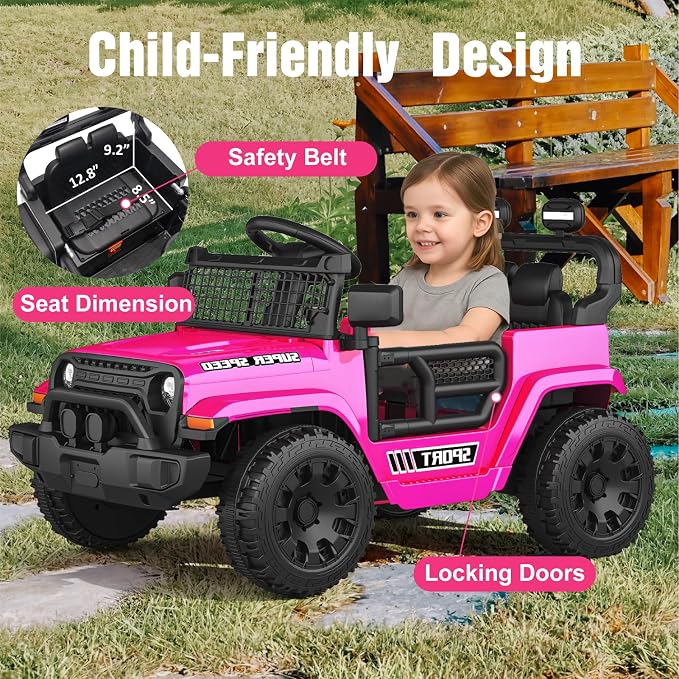 12V Ride on Car with Parent Remote Control, Toddler Electric Car with Spring Suspension, LED Lights & Music Player - Safe Battery Toy for Kids, Christmas & Birthday Gift, Pinkish