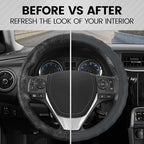 SW-899-MG Genuine Leather Car Steering Wheel Cover 14.5-15 inch Medium/Gray, Easy Installation