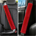 Soft Faux Fur Universal Fit Seatbelt Cover Car Truck SUV Airplane Seat Belt Shoulder Pad for Carmera Backpack Straps Neck Cushion Protector Extra Long 25.6in Red
