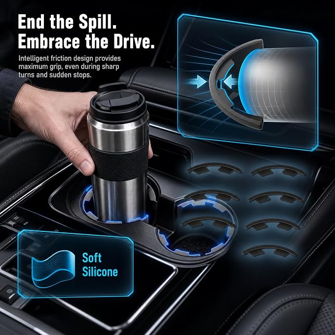 Car Cup Holder Insert 6 Pack, Curved Leaf Cup Holder Expander Anti Slip Pad, Silicone Car Cup Holder for Reducing Vibration and Noise, Fits Round Cup Holders for Most Cars Trucks SUVs