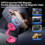 PIEPIE All-Metal Alloy Long Arm Magnetic Suction Cup Car Phone Mount(Pink) | Strong Powerful Magnetic Heavy-Duty Windshield Dash 360° Mechanical Rotation Cell Mobile Phone Vehicle Bracket for All Cars