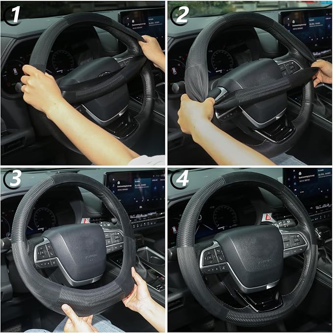 Car Steering Wheel Cover for Men Women, Non-Slip Silicone Wave Pattern Auto Interior Accessories, Universal Fit 14 15 16 Inch Round & D-Shape Wheels, Black