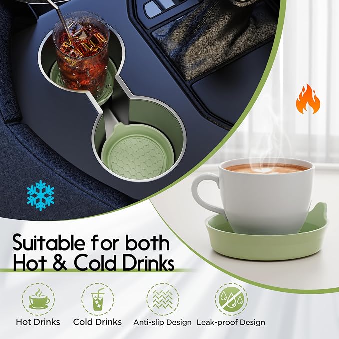 Car Cup Coaster Universal Automotive Waterproof Non-Slip Cup Holders Sift-Proof Spill Holder Car Interior Accessories 4 Pack Tea Green