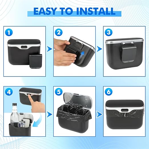 Automatic Push Button Car Trash Can with Secure Lid, Vehicle Garbage Bin (Black)