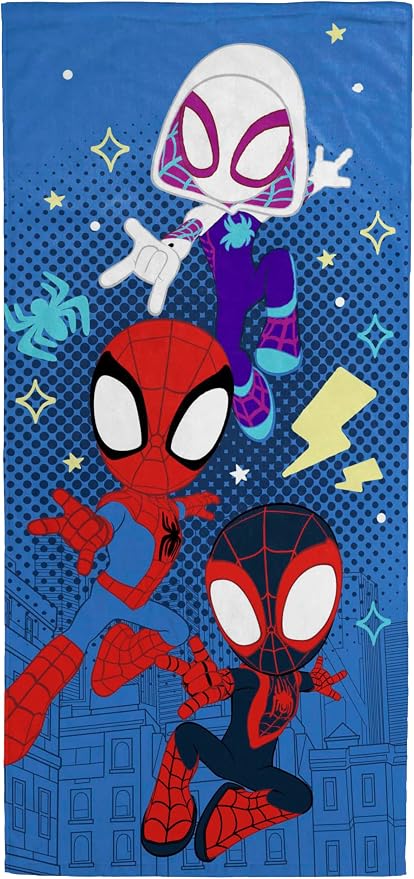 Children Beach Towel - 100% Cotton Super Soft Absorbent Bath Towel, 28" x 58" Inch Lightweight for Travel, Official Licensed Product, Blue - Spidey & His Amazing Friends