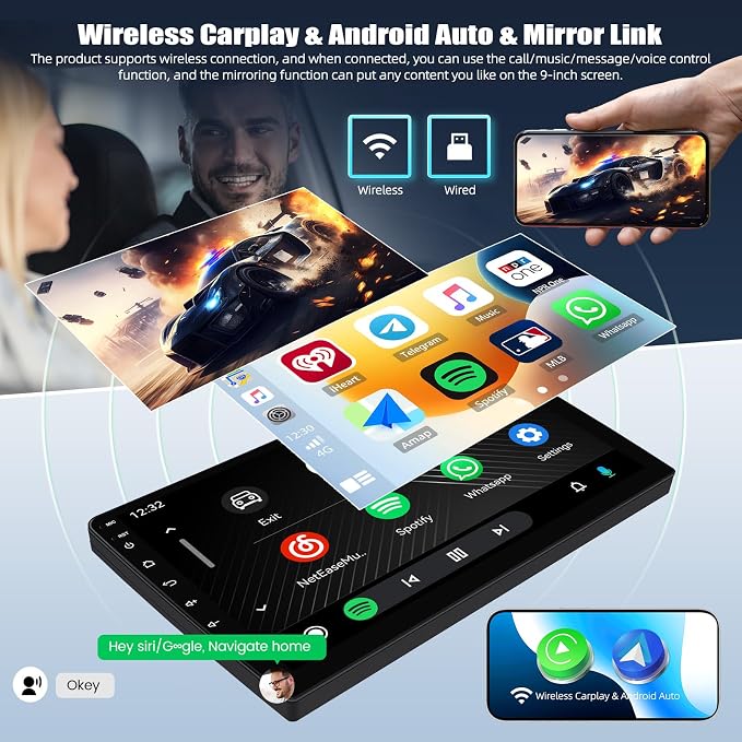 4G+64G Android 15 Car Stereo for Toyota Prius 2010-2015 with Wireless CarPlay Android Auto,9" HD Touchscreen Toyota Prius Car Radio with WiFi,GPS Navigation,Bluetooth,FM/RDS SWC EQ+Backup Camera