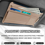 Car Sun Visor Storage Bag, Soft Leather Surface Organizer, Scratch-Resistant Auto Sunshade Organizer Bag, Can Store ID Card, Eyeglasses, Pen, Driving License etc (Beige)