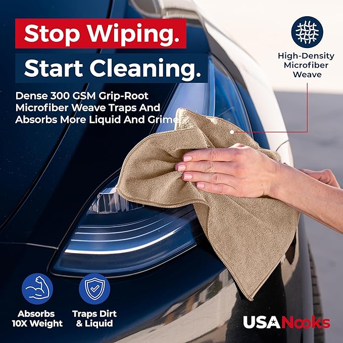 Microfiber Cleaning Cloth - Beige - 50Pcs (12.5x12.5 inch) High Performance - 1200 Washes, Ultra Absorbent Car Towel Traps Grime & Liquid for Streak-Free Mirror Shine - car Washing Cloth