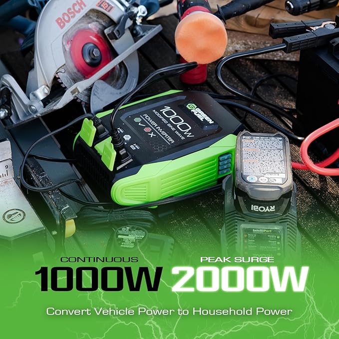 1000W Power Inverter 2000W Peak, DC 12V to 3X 120V AC | 3X AC, 2X 2.4Amp USB, Mounting Brackets and Clamps Included, RV, Car, Truck, Camping, Outdoor, Emergency, Portable
