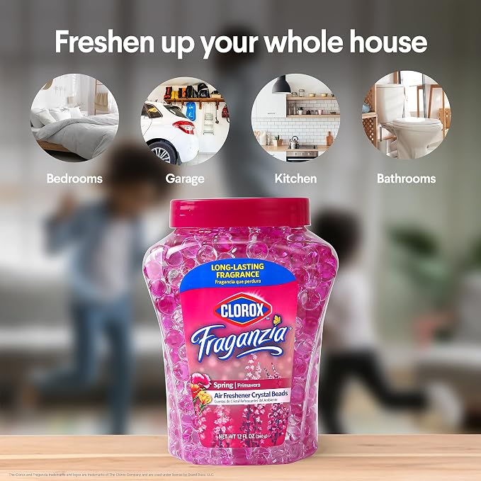 Fraganzia Crystal Beads Air Freshener Spring Scent Twin Pack Long Lasting Room Deodorizer Odor Eliminator Gel Beads Home Car or Office 2 Jars 24 FL OZ Total Passive No Setup Required