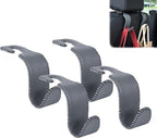 Car Seat Headrest Hook Universal Vehicle Storage Hanger Leather with Metal Car Seat Back Organizer for Handbag Purse Coat Grey 4 Pack