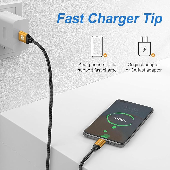 Short USB Type-C Cable 5pack 12inch Fast Charging 3A Rapid Charger Quick Cord, Braided Type C to A Cable for Galaxy S10 20 9 8 Plus a10e,Note 10 9 8,LG V50 V40 G8 G7(1foot, Gold)
