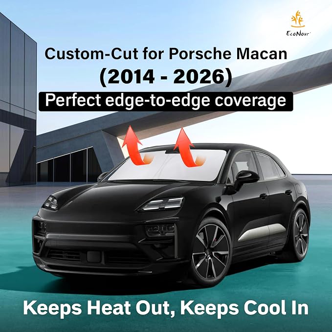 Windshield Sunshade Compatible for Porsche Macan 2014-2024 2025 2026, Sun Visor for Front Windshield & Window Sun Shade Cover, UV Heat Blocker & Protector, Car Accessories