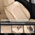 Coverado Rear Seat Covers, Soft Waterproof Faux Leather Rear Protectors for Sedan SUV Truck, Minimalist Comfortable Anti-Stain Interior – Beige