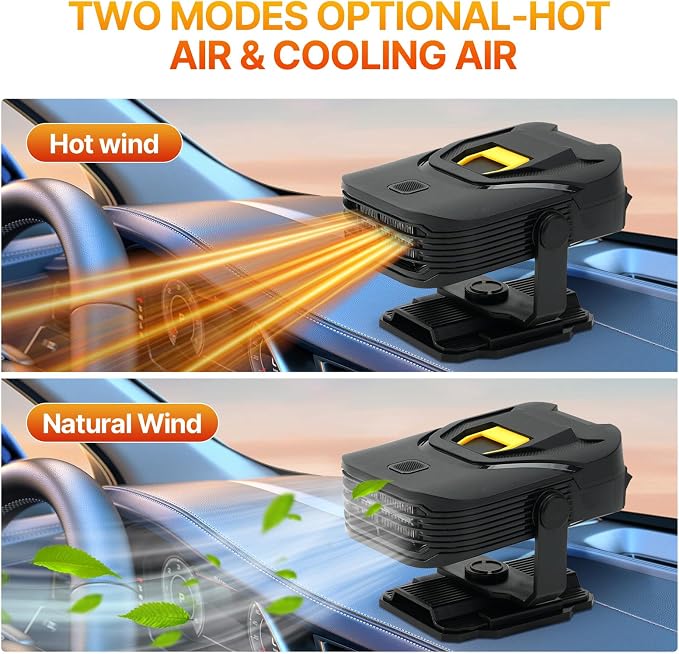 Car Heater,Upgraded 12V Portable Car Heater & Defroster – Fast Heating & Cooling Fan,with 360° Swivel Base Plug-in Auto Heater for Windshield & Interior – Great for sedans,SUVs,trucks,and RVs