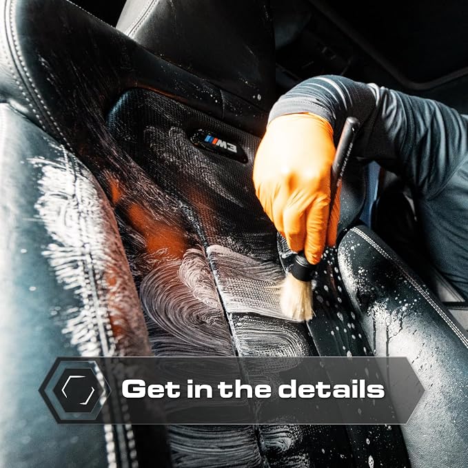 Boar Hair Detailing Brushes - Luxury Car Detailing Brush Set for Interior and Exterior - Best Auto Detailing Brushes - Premium Hair Car Detailer Brushes (Boars Hair Bristles)