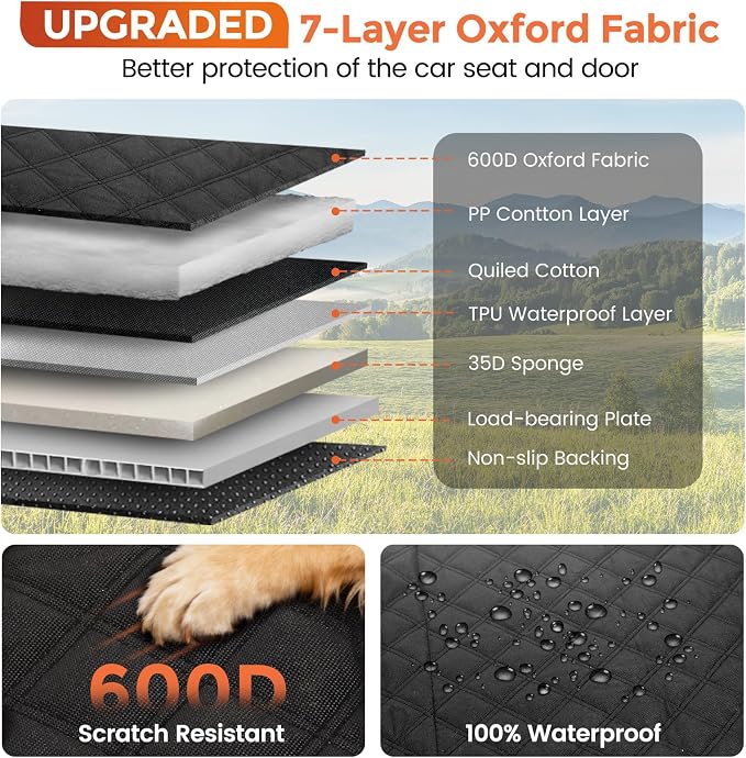 Dog Seat Cover for Back Seat,Backseat Extender Hard Bottom Car Seat Cover for Dogs Holds 500 lbs,Waterproof Rear Seat Pet Cover for Dogs,Dog Hammock Travel Accessories for Car,SUV,Truck