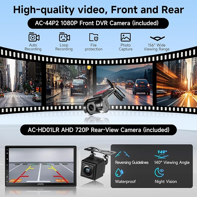 A5L 7" Android Double Din Car Stereo with 1080P DVR Dash Cam & Backup Camera, Wireless CarPlay Android Auto, Wi-Fi/USB Tethering, 24B-EQ DSP, AI Chat, GPS&SWC, HDMI Out, OTA Upgrade