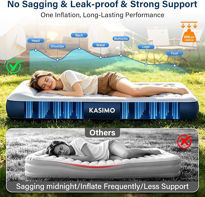 Queen Air Mattress with Cordless Battery Pump,TPU Blow up Mattress for Camping, Self Inflatable Mattress All Night Stability No Bad Smell, Air Bed for Tent Camping, Home, Guests, Car Travel