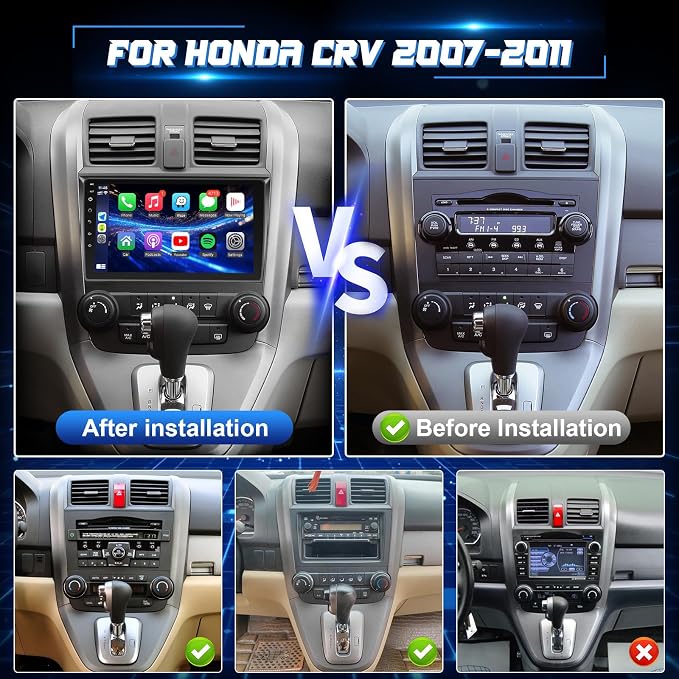8 Core Car Stereo for Honda CRV 2007-2011, 9” Touch Screen for Honda CRV Car Radio Apple Carplay & Android Auto, CarPlay Radio Head Unit with Bluetooth/GPS/MirrorLink/FM/SWC Backup Camera