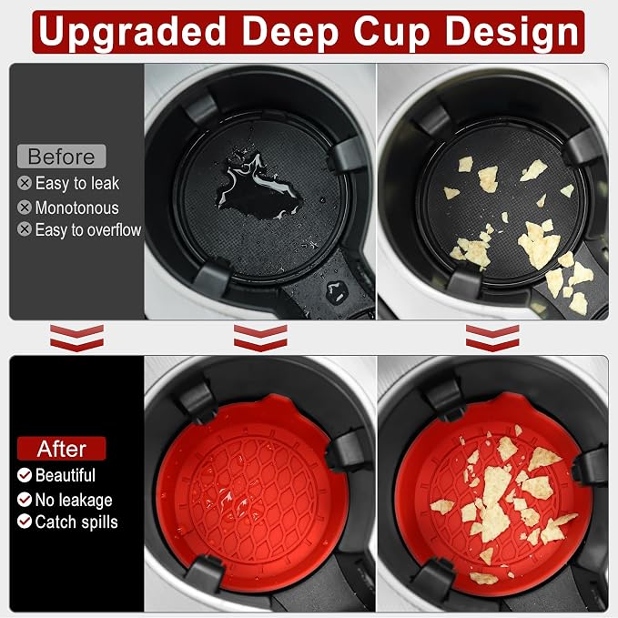Car Cup Holder Coaster, Silicone Cup Holder Insert, Universal Non-Slip Cup Holders, Car Accessories Interior for Women and Man 4 Pack Red