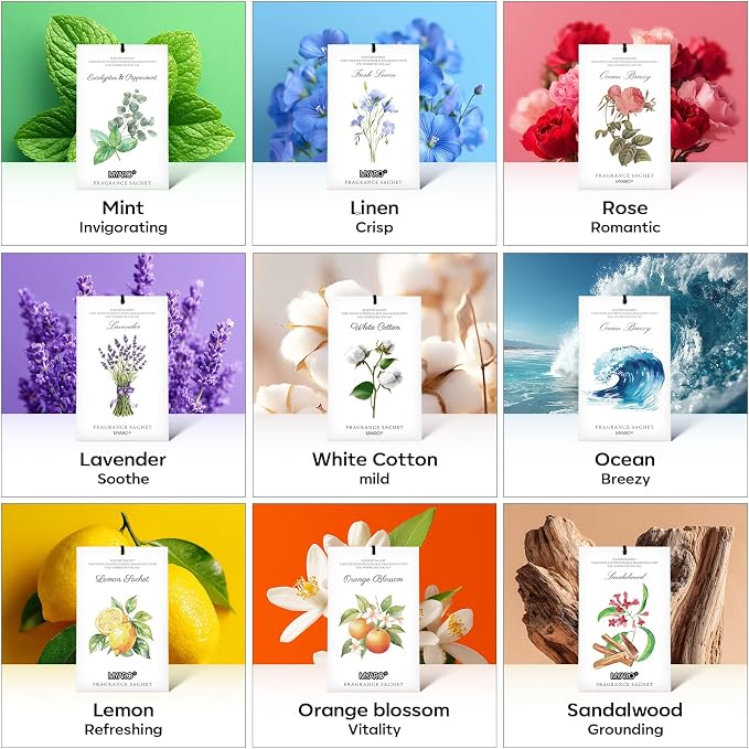 12 Packs Scent Sachets for Closet Clothes Storage - White Cotton Fragrance Long Lasting Home Air Freshener Odor Deodorizer