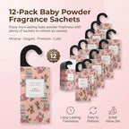 Large 12 Packs Baby Powder Hanging Scented Sachets Long-Lasting Closet Deodorizer Air Freshener Fabric Refresher Odor Eliminator for Drawer Home Fragrance Gift Set