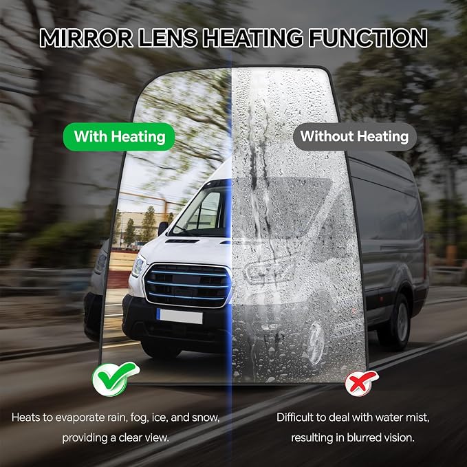 Driver Left Side Upper Rearview Convex Heated Mirror Glass With Rear Holder fit Ford Transit 150 250 350 from 2015 to 2023