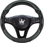 3D Car Steering Wheel Cover Comfort Grip Massage Sporty Anti-Slip Carbon Fiber Faux Leather for F150, Trucks, Jeep, Van, Car Handle Covers for All Seasons, 15.2-16in, Green