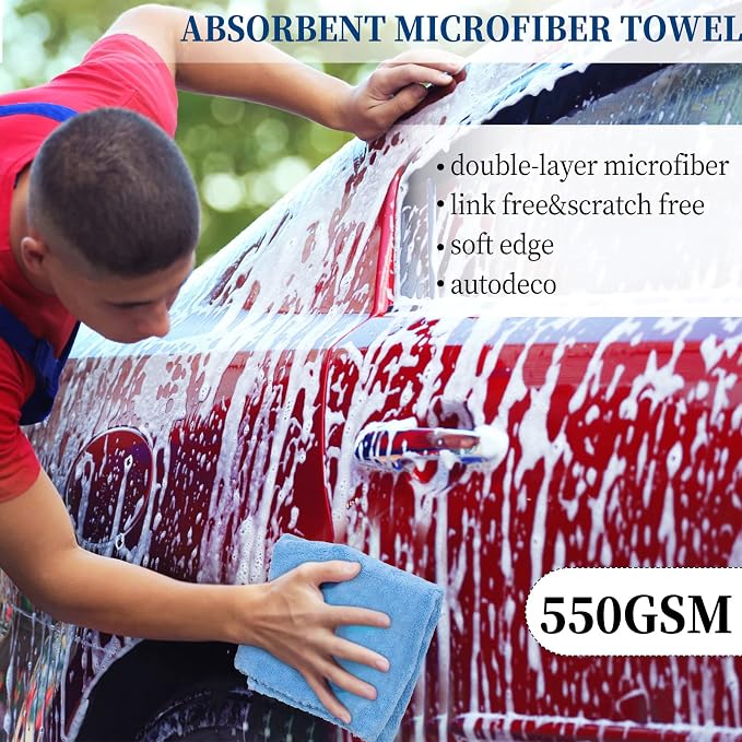 16 Pcs 15 Pcs Car Microfiber Towels Buffing Drying Wash Cleaning Cloths Plush Large Towels Thick Care Polishing Detailing Waxing Scratch Proof Towel, 15.75 x 15.75 Inch (Light Blue)