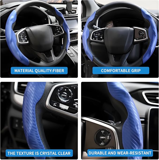 2 Pc Car Carbon Fiber Steering Wheel Cover, Anti-Skid & Scratch-Proof Ultra Thin Steering Wheel Cover Protector Men/Women,100% Universal Fit Steering Wheel,Car Accessories Gifts