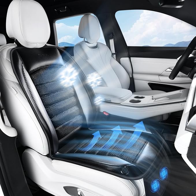 Coverado Cooling Car Seat Cover, Ventilated Seat Cushion for Summer, Cooling Car Seat Pad with Dual Powerful Turbo Fans Universal Fit for Sedan SUV Truck Van, Gray