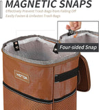 Brown Car Trash Can with Adjustable Strap, Magnetic Snaps, Waterproof Lining, and Storage Pocket