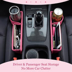 2 Pack Pink Car Seat Gap Filler Organizer with Cup Holder and Storage Leather Car Organizer for Keys Cards Phone Sunglasses and Small Items