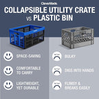 Collapsible Utility Crates - Red 1pck 45L / 11 Gal holds 66 lbs - Stackable Containers Heavy Duty Capacity Crates Space-Saving Baskets
