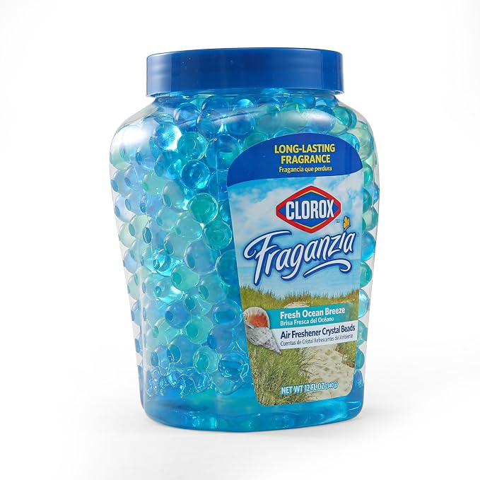 Fraganzia Crystal Beads Air Freshener, Long Lasting Room Deodorizer and Odor Eliminator Gel Beads to Freshen Home, Car, or Office, Fresh Ocean Breeze Scent, 12 Fl Oz - 12 Pack