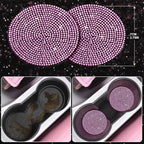11 PCS Bling Diamond Car Accessories Set for Women, Sparkly Rhinestone Steering Wheel Cover, Bling Seat Belt Cushion, Shift Knob Cover, Push Start Button Ring, Cup Holder Coaster, Black Pink