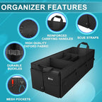 Extra Large Trunk Organizer 98L Collapsible Car Storage Trunk Organizer with Removable Dividers & Adjustable Securing Straps for Car SUV Van