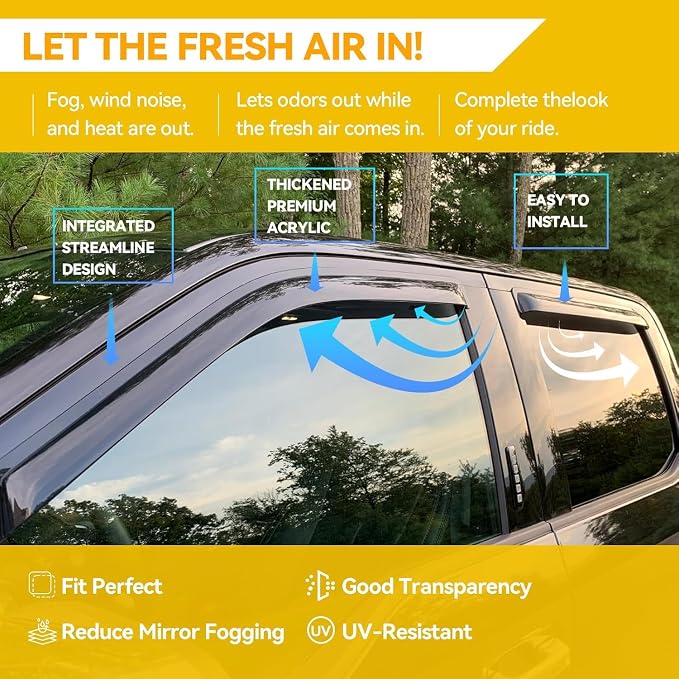 Rain Guards for 2013-2016 Dodge Dart, Out-Channel Window Visor Shields Vent Deflector Shade Wind Dark Smoke 2014 2015 2016 13 14 15 16, Tape-On Outside-Mount, 4PCS