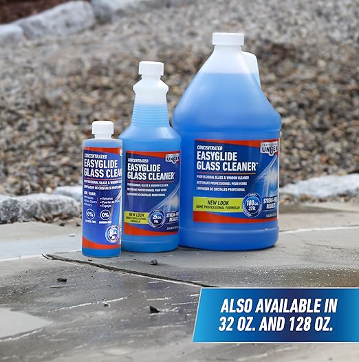 Professional Streak-Free EasyGlide Glass Cleaner Concentrate, 1 Gallon, Ammonia-Free, Makes 100 Gallons of Solution, Safe for Tinted Windows, LOW-E, Windshields and Mirrors