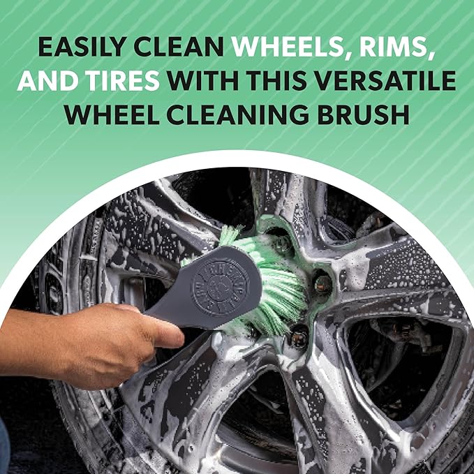 Wheelie All Exterior Surface and Wheel Brush, Wheel Cleaner Brush with Soft Bristles, Safe Cleaning of Rims, Tires, and Exterior Surfaces on Cars, Trucks, Motorcycles, RVs, & More, Green